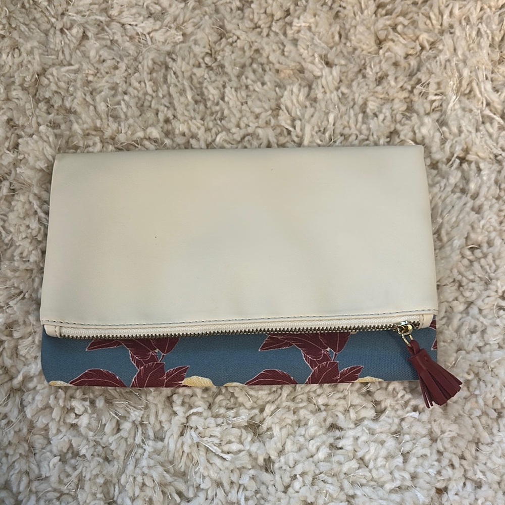 Reversible Leather and Fabric Clutch Bag
